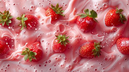 Sticker - Fresh Strawberries Floating in Pink Milk Splash