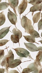 Wall Mural - Framed eucalyptus leaves watercolor brown