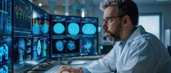 Doctor analyzing recovery data on a computer screen