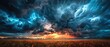 © Starkreal - Dramatic sky with dark storm clouds and multiple lightning bolts, capturing the intensity and power of a thunderstorm, Photography, shot with a telephoto lens,