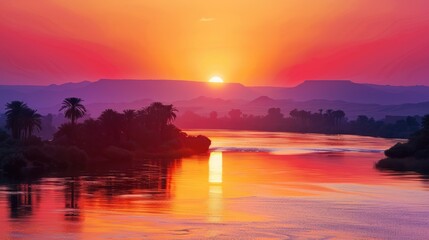 Poster - sunset over the river