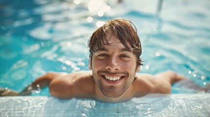 Portrait of swimmer in water in pool