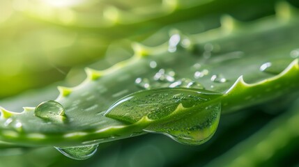 Fresh aloe vera leaves with morning dew. High contrast depiction of Aloe Vera leaves with morning dew emphasizing texture and color