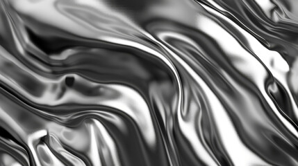 Black and white background, silver satin texture, waves of liquid metal, shiny surface, abstract wallpaper