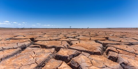 Wall Mural - Climate change leads to extreme weather events and cracked dry outback landscapes. Concept Climate Change, Extreme Weather Events, Cracked Landscapes, Dry Outback, Environmental Impact