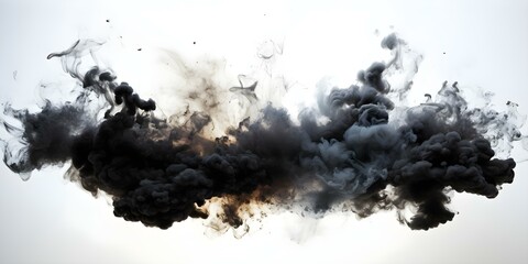 Wall Mural - Highdefinition photo of black smoke explosion on white background hyperrealistic front view. Concept Hyperrealistic Black Smoke Explosion, White Background, Front View, High-Definition Photo