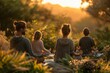 © Nadzeya - Group Yoga Practice at Sunset in a Lush Green Meadow