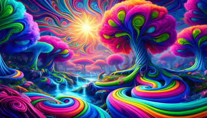  Colorful, psychodelic, beautiful landscape
