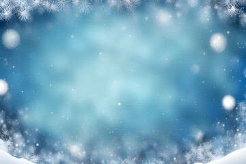 Poster - A serene winter wonderland! This elegant Christmas background features a soft blue hue gently dusted with snowflakes, creating a peaceful and festive atmosphere.