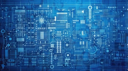A blue image of a computer chip with many small squares and lines