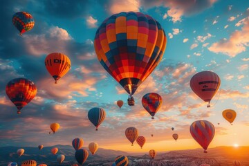 Wall Mural - A hot air balloon festival with numerous balloons in various colors and patterns floating in the sky. 