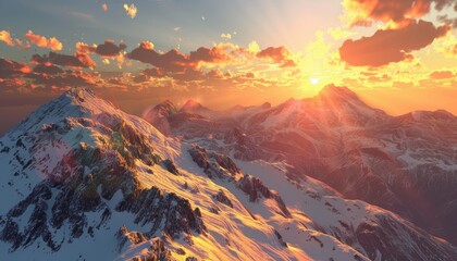 Wall Mural - Stunning high quality image showcasing vibrant sunset over mountain range on a sunny day