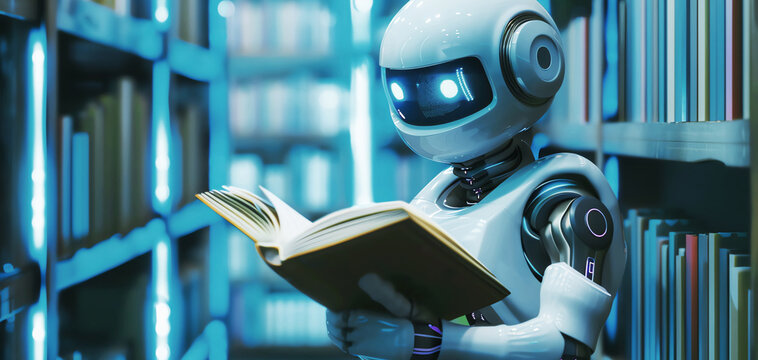 reading robot, AI generated