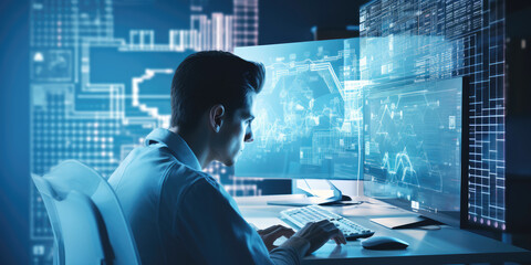 generated illustration of the programmer or coder is working on the computer