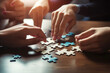 © seanzheng - generated illustration of hands Joining puzzle pieces together.