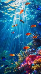Wall Mural - Underwater scene with colorful tropical fish and coral reef