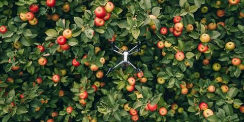 Wall Mural - Operating a drone amidst a fresh apple orchard.
