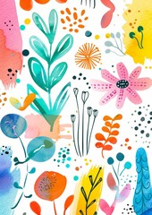 Poster - The handpainted modern shapes are perfect for wrapping paper, wallpaper, fabric, texture and other printing purposes. Abstract watercolor composition of floral style, bright design background.