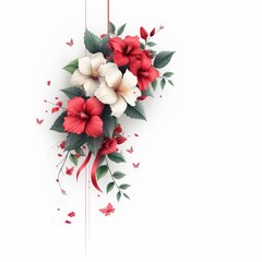 Wall Mural - Elegant Red And White Hibiscus Bouquet With A Flowing Red Ribbon