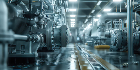 Fototapete - Installing industrial machines, factory, pipes, modern. Generative AI.