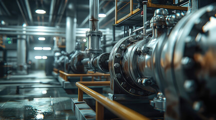 Fototapete - Installing industrial machines, factory, pipes, modern. Generative AI.