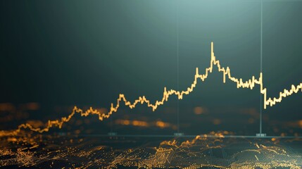 Aufkleber - A minimalist gold stock chart on a dark green background, featuring a smooth upward slope in stock prices. Generative AI.