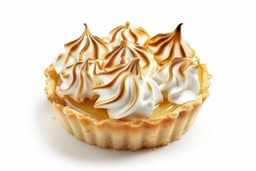 Poster - Small lemon meringue tart on white background