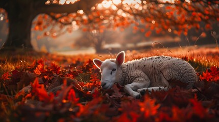 Lost sheep on autumn pasture. Concept photo for Bible text about Jesus as sheepherder who cares for lost sheep.