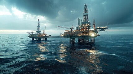 Poster - Industrial offshore drilling rig, An oil rig in the middle of the ocean. Generative AI.