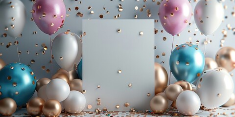 Wall Mural - White card, birthday background decoration. Minimalist style, modern and simple. Generative AI.