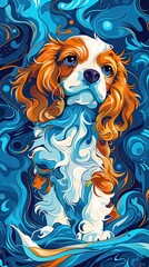 Wall Mural - A dog with a blue background and orange fur