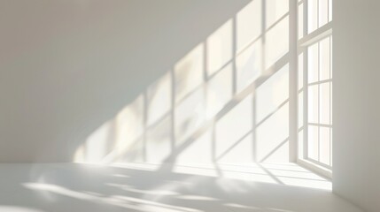 Wall Mural - A single window in a white room lets in sunlight, casting shadows on the floor and wall.