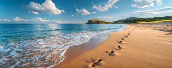 Beach with footprints in the sand