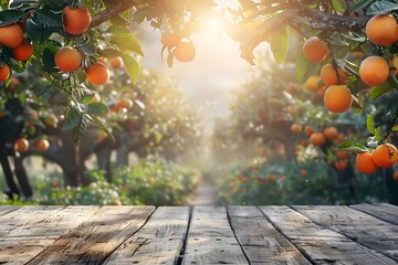 Table, orange tree background