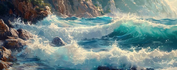 Wall Mural - Rocky coast with waves