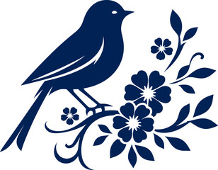 bird on a branch with flowers