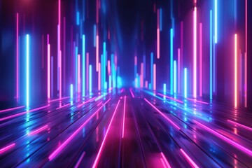 Wall Mural - Abstract background with neon lines going up. ai generative