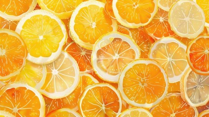 Wall Mural - A seamless pattern featuring oranges, lemons, grapefruit, and Rangpur leaves on a white background. Perfect for kitchen tableware or citrusthemed products AIG50