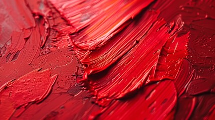 Wall Mural -  A detailed view of a red painting, displaying numerous paint smudges at its base