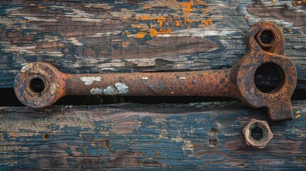 Wall Mural - Old rusty DIY tools on wooden background