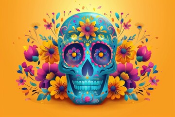 Wall Mural - Dia de los Muertos Skull with Flowers