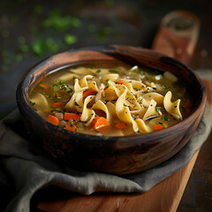 Wall Mural - Professional Photograph of a Bowl of Chicken Noodle Soup