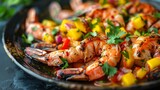 shrimp, corn, and cilantro grace the surface
