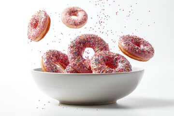 Wall Mural - Donuts with Pink Icing and Sprinkles in Motion