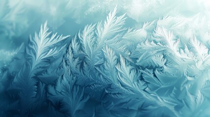Wall Mural -  A tight shot of a frosted window, displaying intricate blue and white ice crystals on its exterior and interior sides