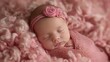 © Yekaterina - A newborn girl, enveloped in pink, dreams softly, her innocence captured in the gentle embrace of sleep.