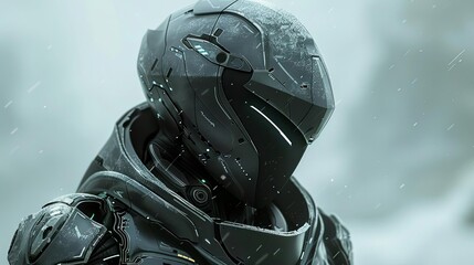 Futuristic armor with sleek lines and advanced technology, worn by a futuristic warrior