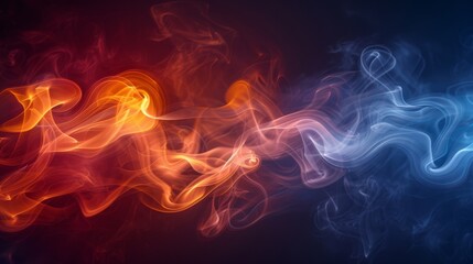 Wall Mural -  A group of differently colored smoke elements against a blue, red, and orange gradient backdrop, with a solid black background
