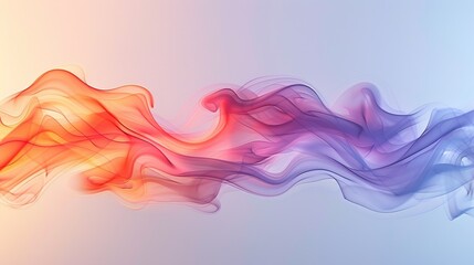 Wall Mural -  Multicolored smoke wave against white-blue background; pink-orange smoke trail in the center