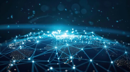 Poster - global world network and telecomunication on network of iot, blockchain with data exchanges over the